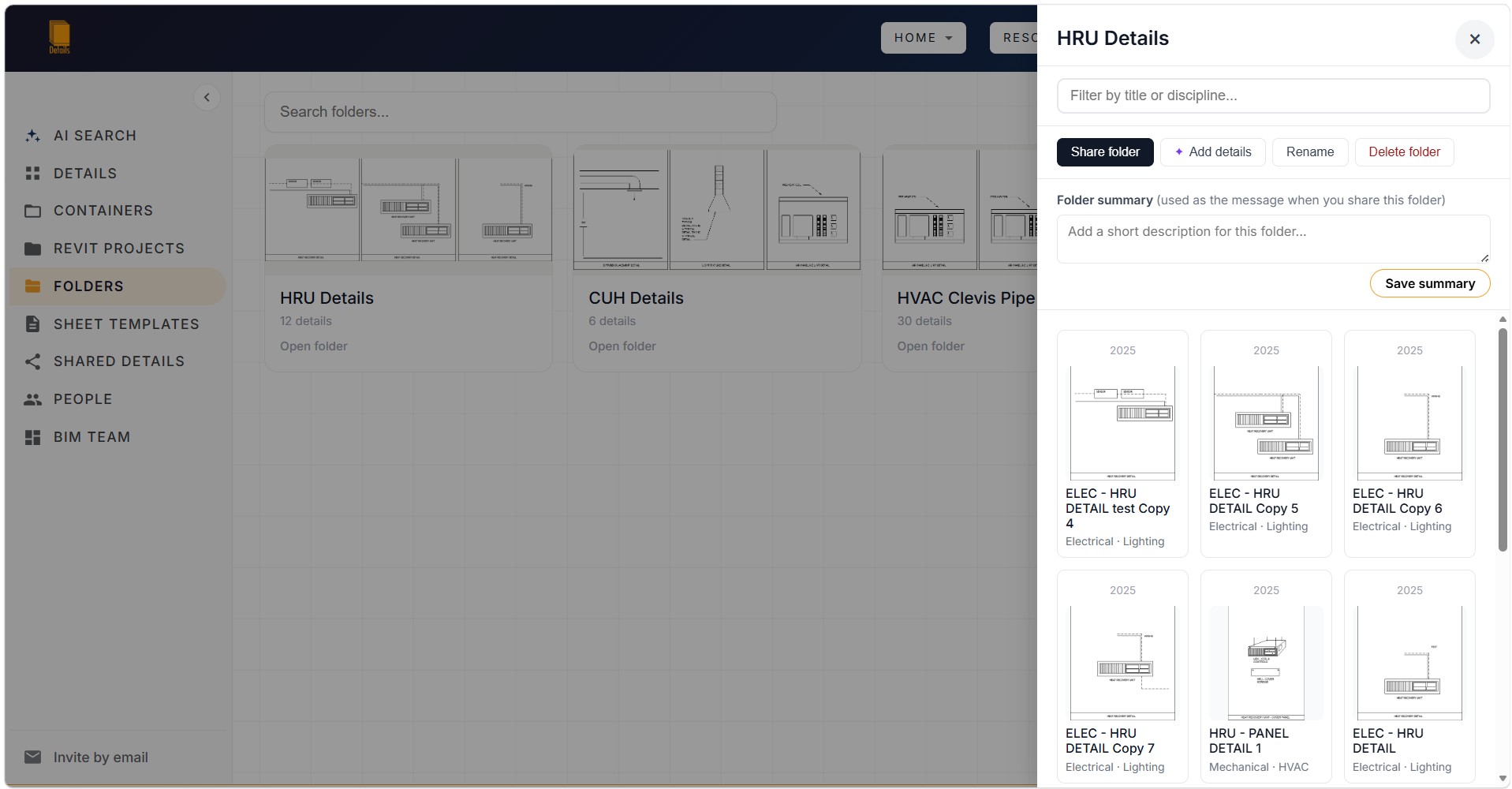 Firm Library folders for organizing Revit details