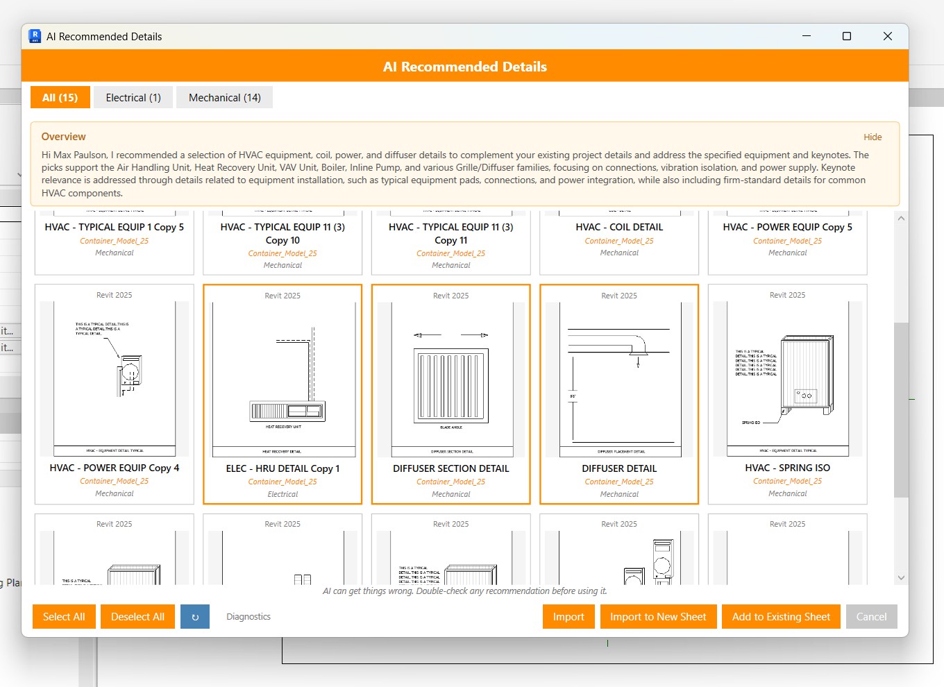 AI recommended details in the Details Revit add-in