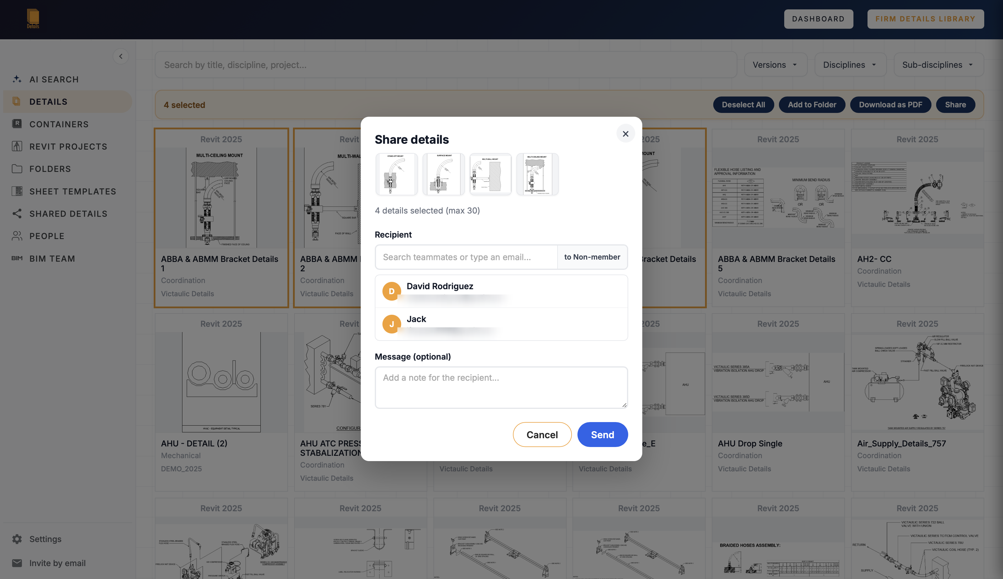 Shared Details inbox inside the Details Revit add-in