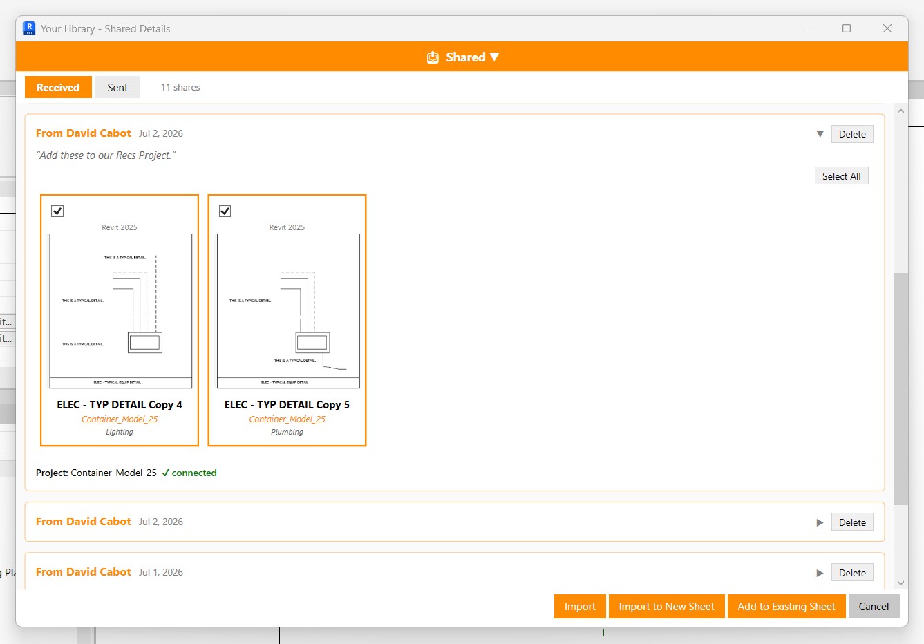 Shared Details inbox inside the Details Revit add-in