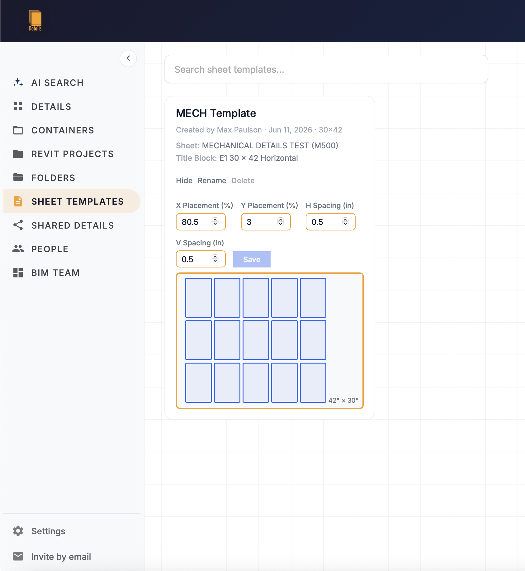 Firm sheet templates managed in Details